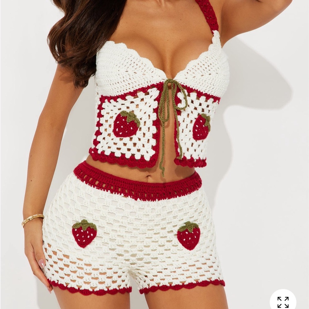 Strawberry Crochet Halter Top and Shorts Set